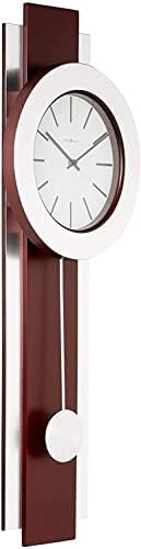 Howard Miller Bergen Wall Clock, Sturdy Frame Modern Vertical Decor Nickel-Finished Pendulum, Battery Operated Key Wound Stylish Analog Dial Quartz Movement Best Alarm Clock for Home & Office