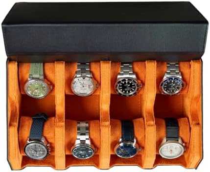 DailyWatch | Watch Box For 8 Watches | Genuine Black Leather Watch Roll Case With Soft Velvet Interior | Travel Watch Case - Protect & Display Your Watches | Watch Storage Travel Case in Black Green