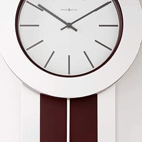 Howard Miller Bergen Wall Clock, Sturdy Frame Modern Vertical Decor Nickel-Finished Pendulum, Battery Operated Key Wound Stylish Analog Dial Quartz Movement Best Alarm Clock for Home & Office