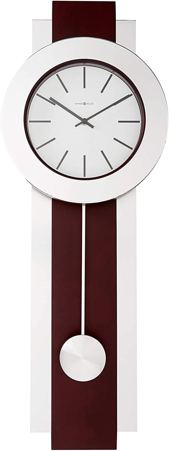 Howard Miller Bergen Wall Clock, Sturdy Frame Modern Vertical Decor Nickel-Finished Pendulum, Battery Operated Key Wound Stylish Analog Dial Quartz Movement Best Alarm Clock for Home & Office