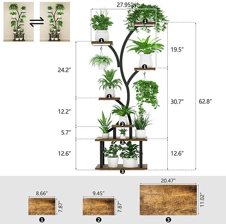 Plant Stand Indoor with Grow Lights, 7 Tiered Indoor Plant Shelf, 62.8" Plant StandWith Grow Light,Tall Plant Stand for Indoor Plants Multiple,Metal Plant Flower Holder Stand, Plant Rack for Home