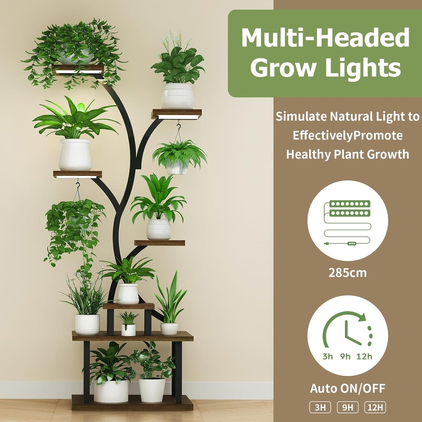 Plant Stand Indoor with Grow Lights, 7 Tiered Indoor Plant Shelf, 62.8" Plant StandWith Grow Light,Tall Plant Stand for Indoor Plants Multiple,Metal Plant Flower Holder Stand, Plant Rack for Home