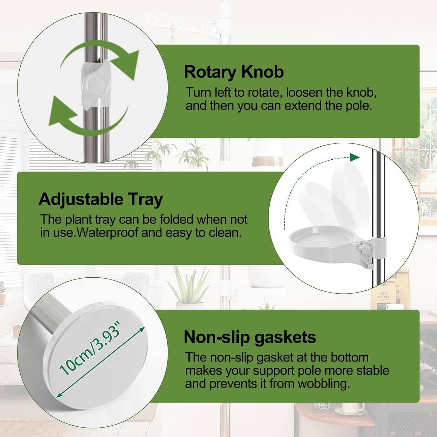 BAOYOUNI 7-Layer Indoor Plant Stands Spring Tension Pole Metal Flower Display Rack Space Saver Corner Floral Pot Hanger Shelf, Ivory
