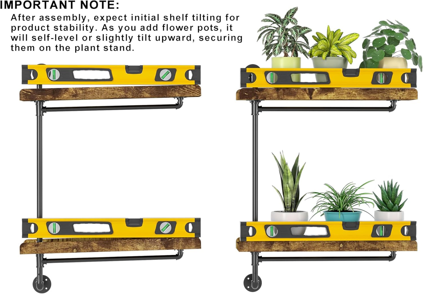 GDLF Window Plant Shelves Industrial Pipe Swivel Shelving Floating Shelves With More Space For Large Plants(Pots up to 8''), Black, Brown
