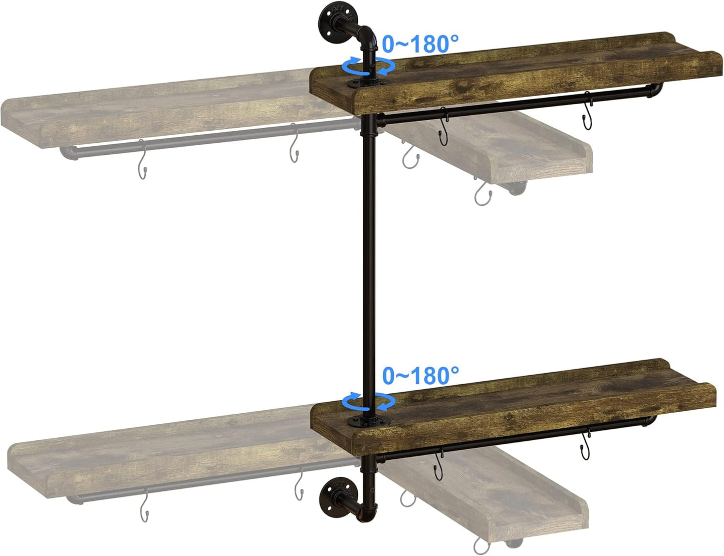 GDLF Window Plant Shelves Industrial Pipe Swivel Shelving Floating Shelves With More Space For Large Plants(Pots up to 8''), Black, Brown
