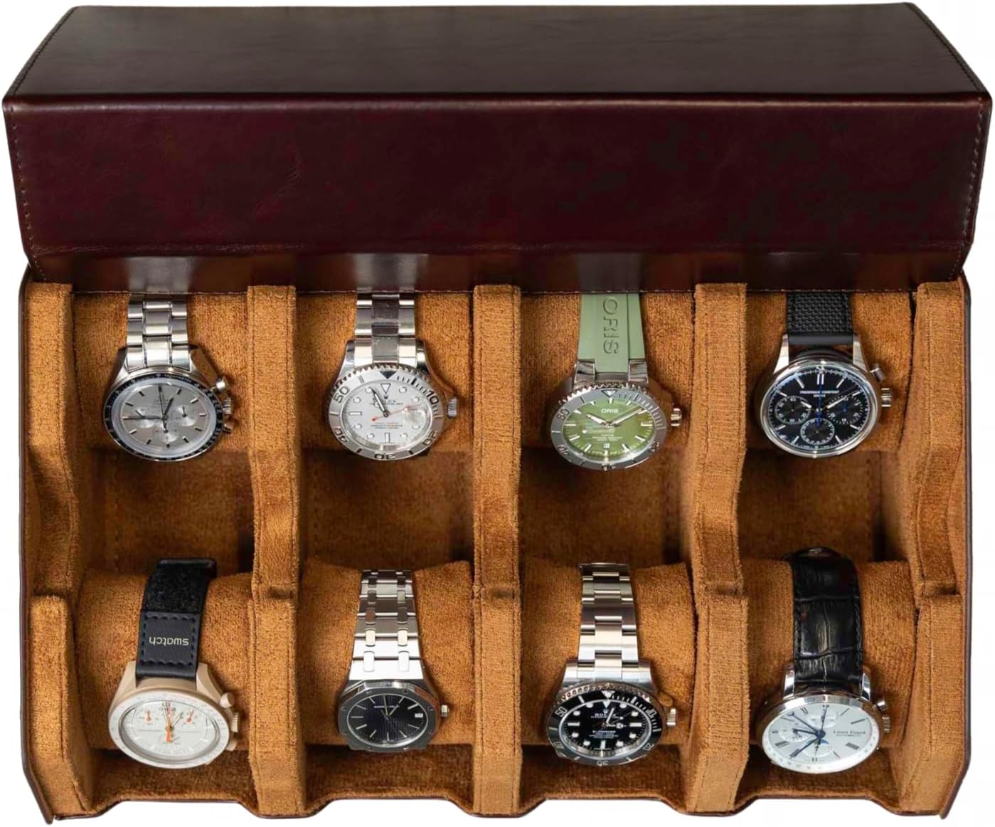 DailyWatch | Watch Box For 8 Watches | Genuine Black Leather Watch Roll Case With Soft Velvet Interior | Travel Watch Case - Protect & Display Your Watches | Watch Storage Travel Case in Black Green