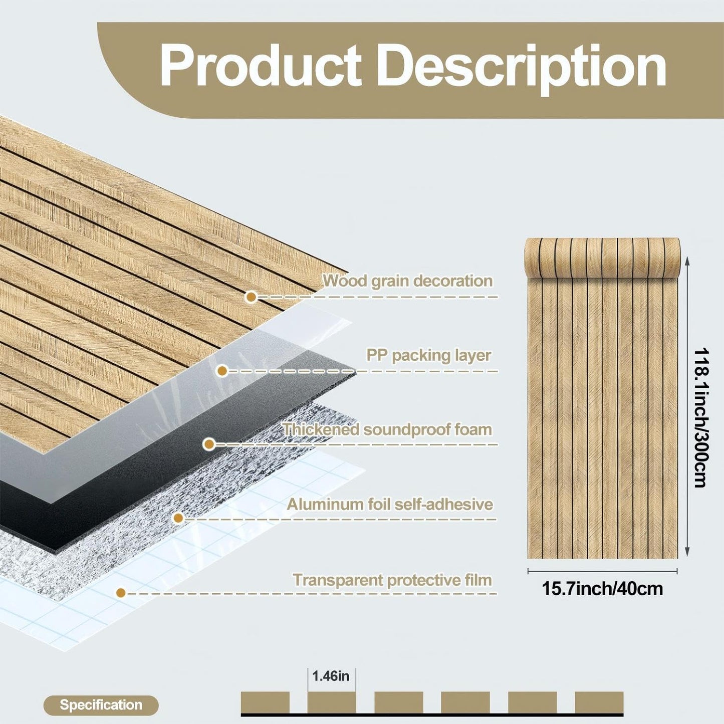 Wood Grain Slat 3D Wall Panel -15.75"x118"Soundproof Self-Adhesive Wall Sticker,Thickened Moisture Resistant Removable PVC Slat Wallpaper &Foam Paneling for Wall,Ceiling(Light Yellow,13Sq.ft)