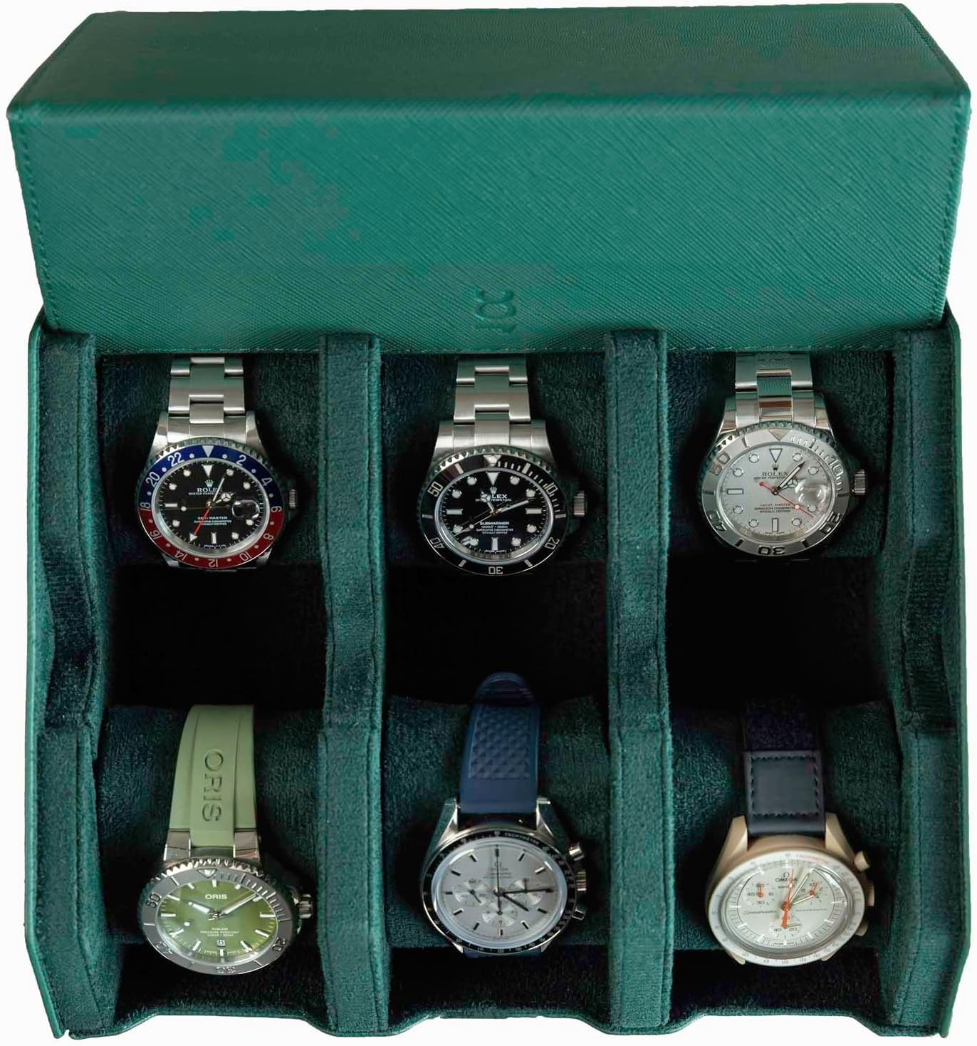 DailyWatch | Watch Box For 8 Watches | Genuine Black Leather Watch Roll Case With Soft Velvet Interior | Travel Watch Case - Protect & Display Your Watches | Watch Storage Travel Case in Black Green