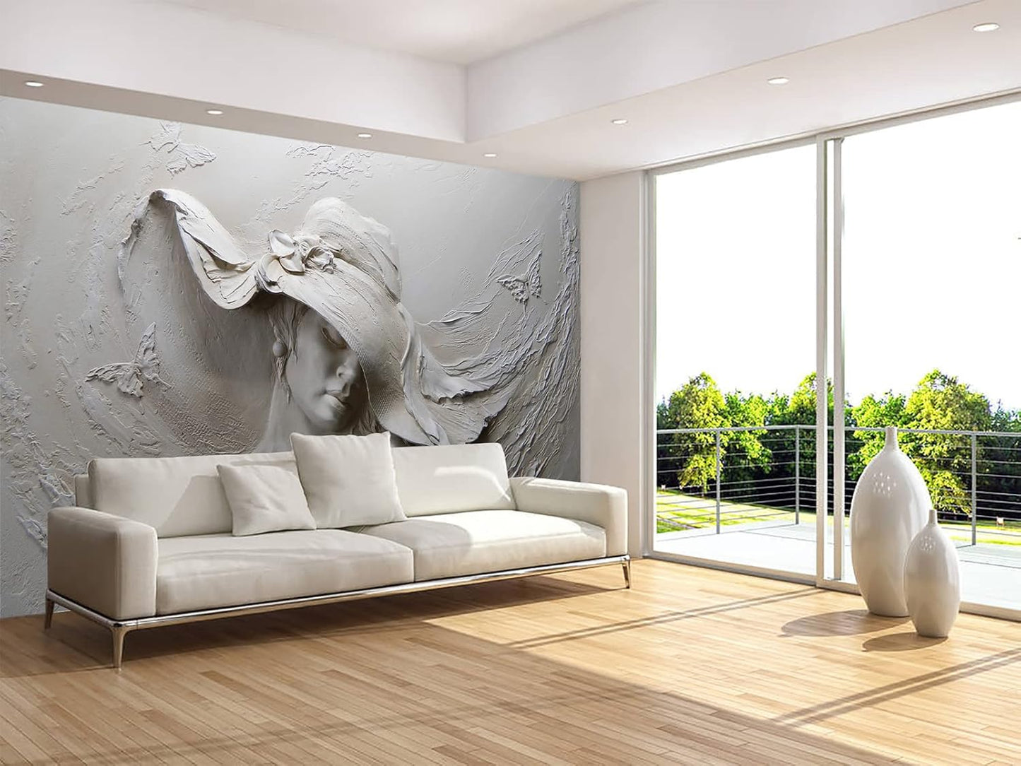 Art Wallpaper 3D Illusion Woman Face Relief Mural Wallpaper for Bedroom Living Room TV Background (Not Peel n' Stick)
