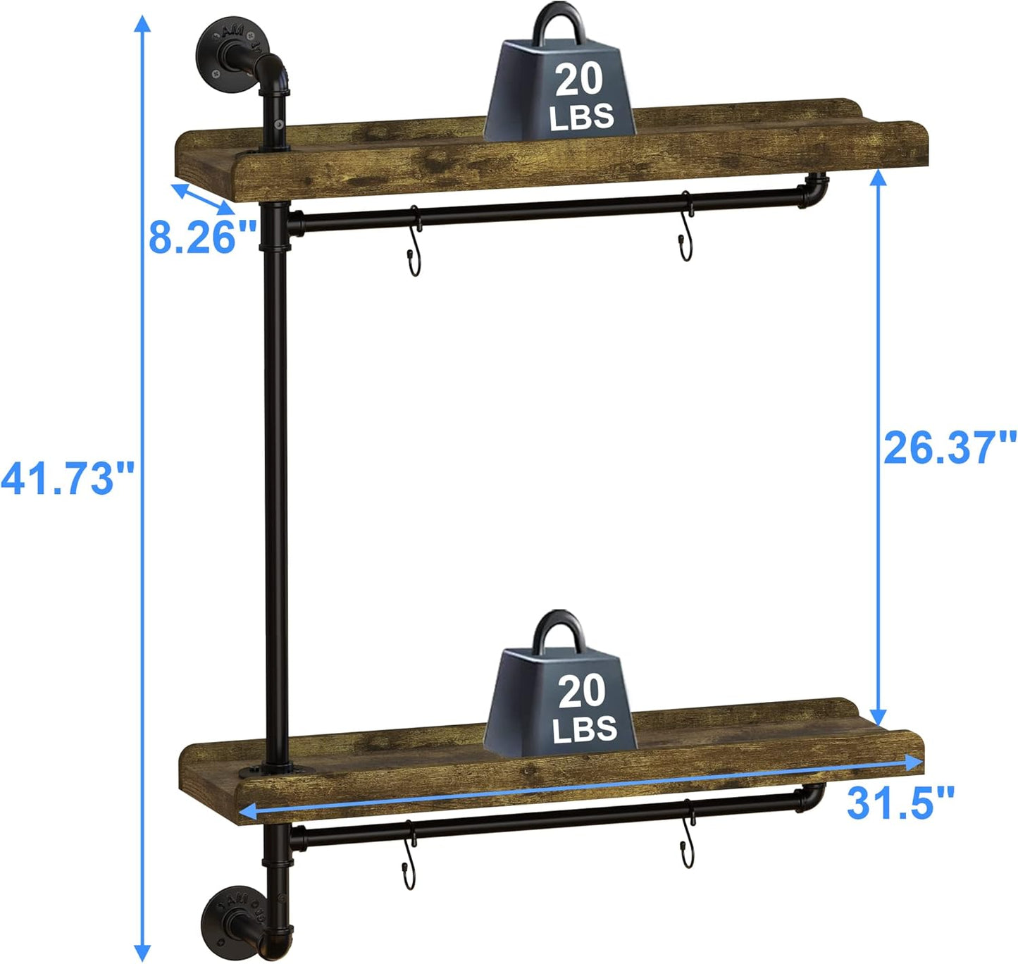 GDLF Window Plant Shelves Industrial Pipe Swivel Shelving Floating Shelves With More Space For Large Plants(Pots up to 8''), Black, Brown