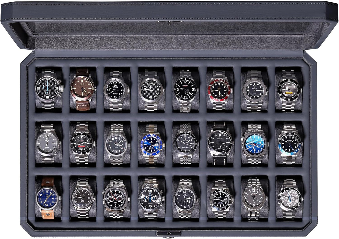 ROTHWELL 24 Slot Watch Case with Lock – Luxury Watch Box to Display and Organize Your Collection | Real Glass Top | Premium Storage for Collectors (Tan/Brown)