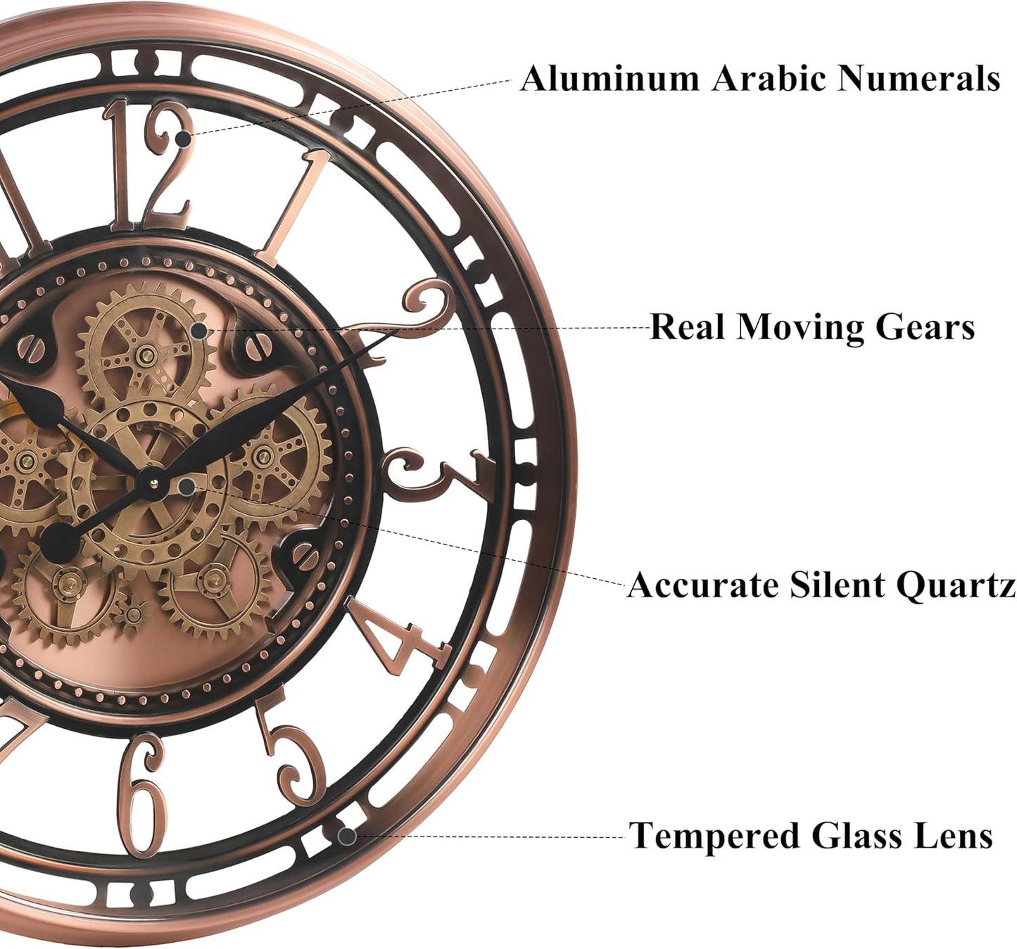 CLXEAST 28 Inch Oversized Large Moving Gear Wall Clock for Living Room Decor,Modern Farmhouse Decorative Wall Clocks Battery Operated,Rose Gold,House Warming Gifts New Home