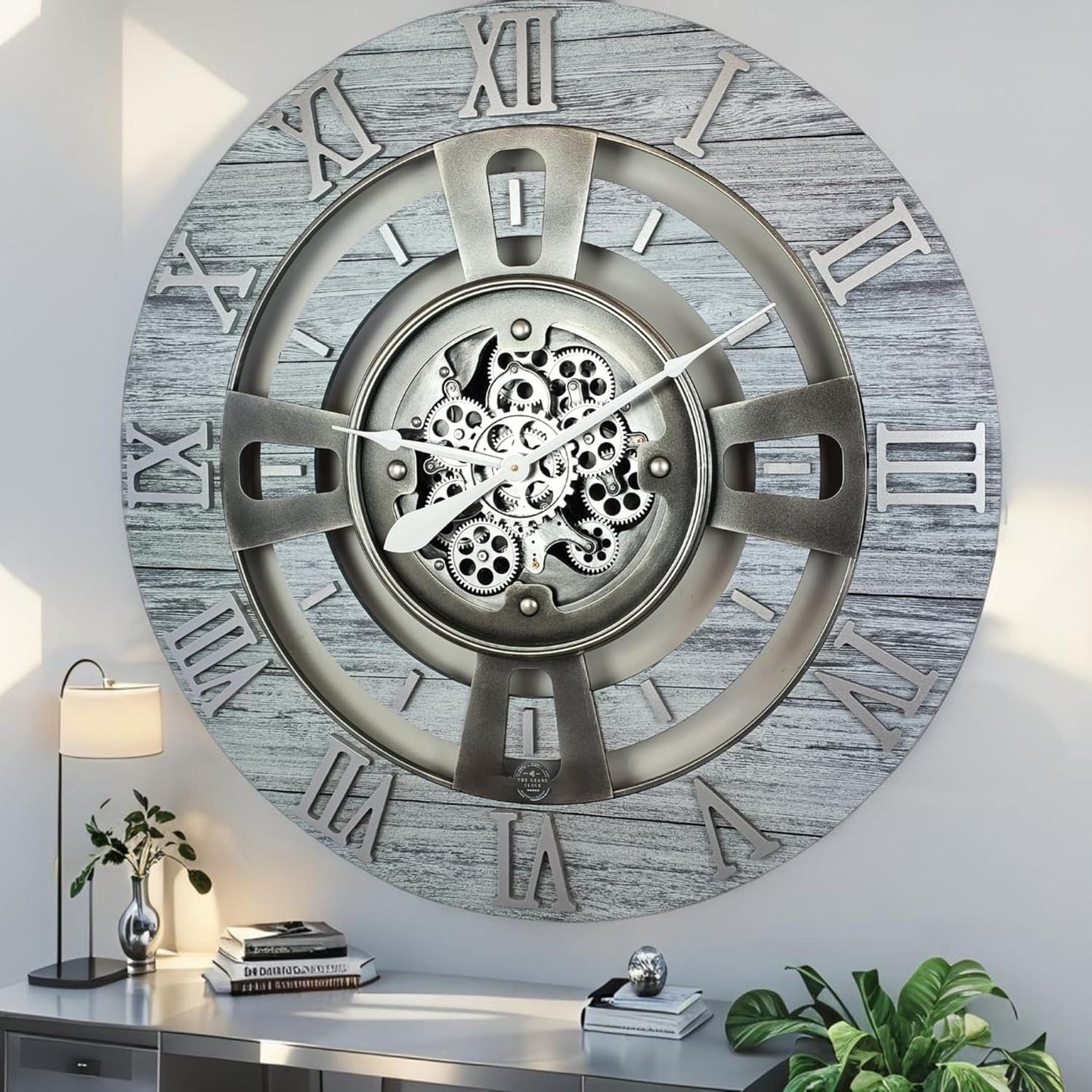 ImprovingLife The Gears Clock Real Moving Gear Wall Clock England Line (Carbon Grey, 36 inches (90 cm))