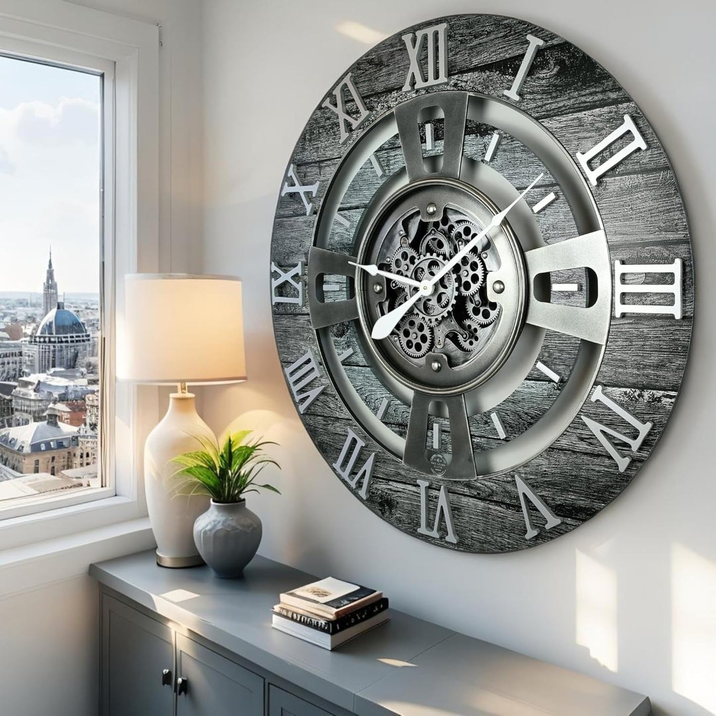 ImprovingLife The Gears Clock Real Moving Gear Wall Clock England Line (Carbon Grey, 36 inches (90 cm))