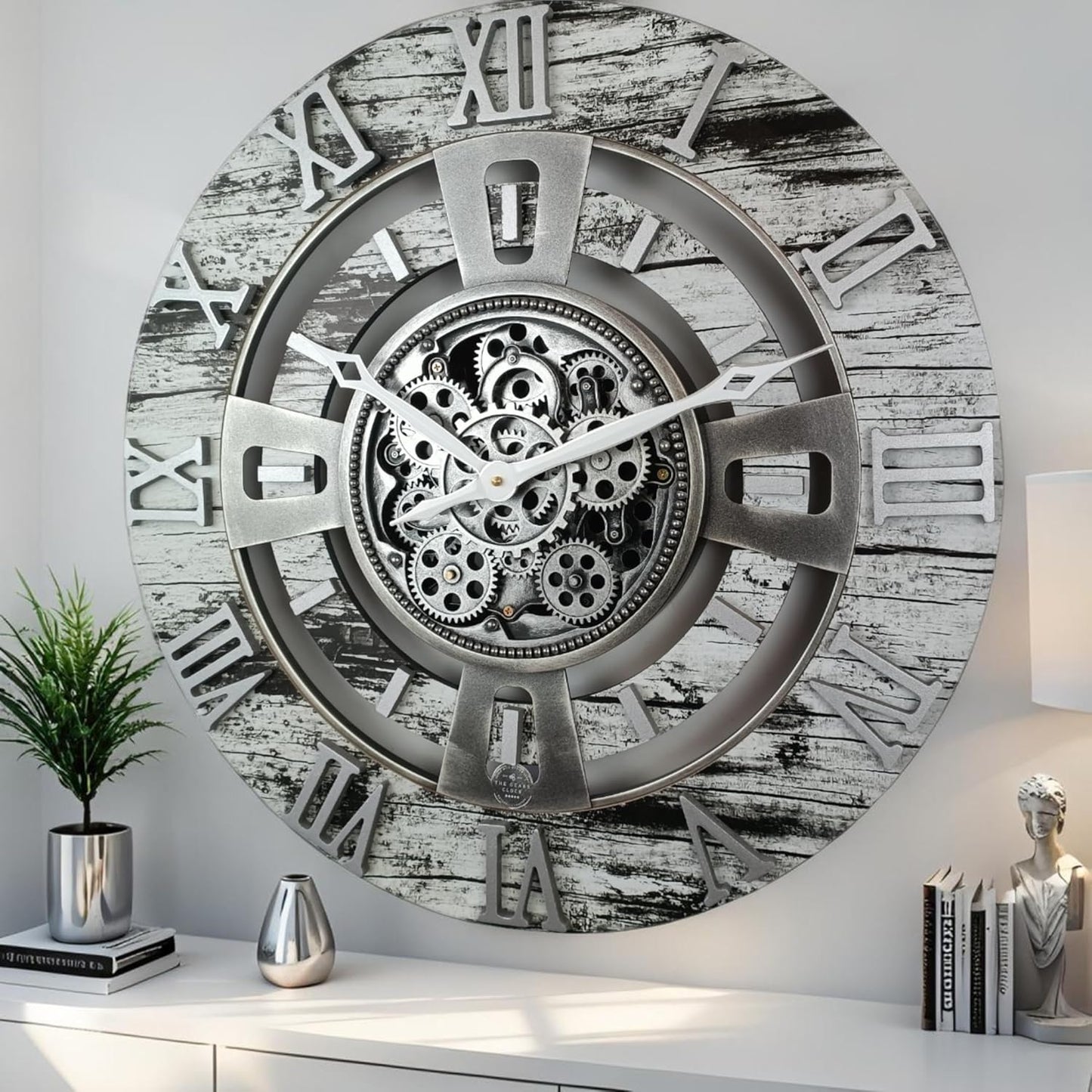ImprovingLife The Gears Clock Real Moving Gear Wall Clock England Line (Carbon Grey, 36 inches (90 cm))