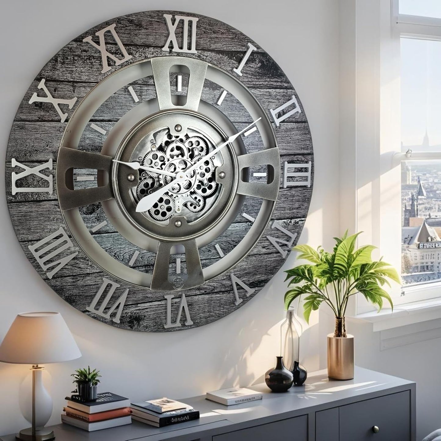 ImprovingLife The Gears Clock Real Moving Gear Wall Clock England Line (Carbon Grey, 36 inches (90 cm))