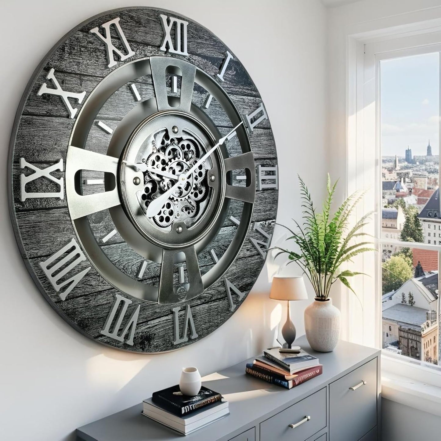 ImprovingLife The Gears Clock Real Moving Gear Wall Clock England Line (Carbon Grey, 36 inches (90 cm))