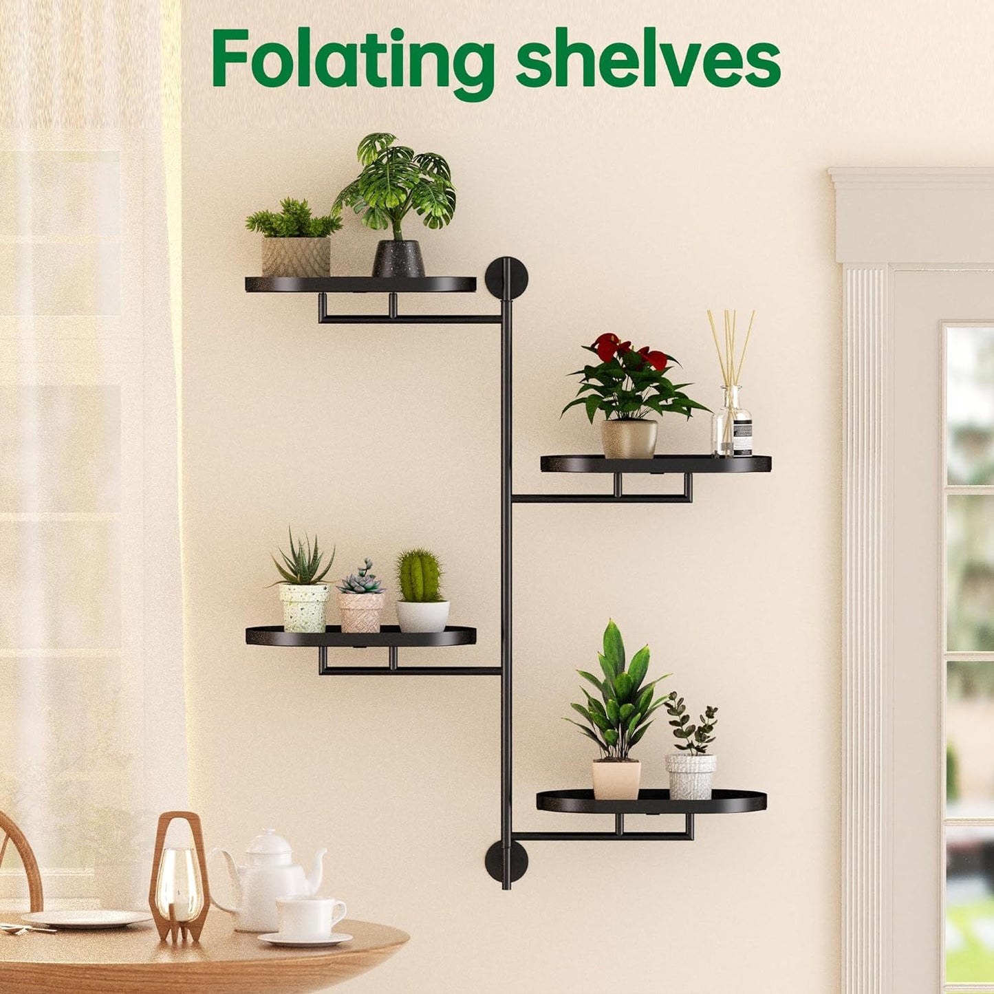 Rotating Window Shelves for Multiple Plants Indoor,4-tier Metal Corner Black Plant Stand Holder Floating Hanger Shelf for Wall,Windows Sill Gifts for Planter Lover to Enhance Home Decor