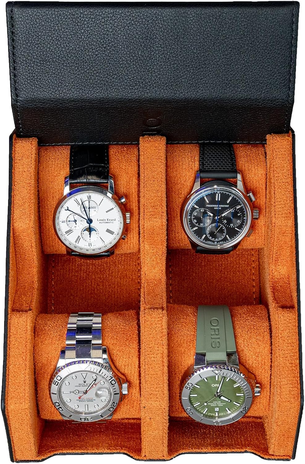 DailyWatch | Watch Box For 8 Watches | Genuine Black Leather Watch Roll Case With Soft Velvet Interior | Travel Watch Case - Protect & Display Your Watches | Watch Storage Travel Case in Black Green