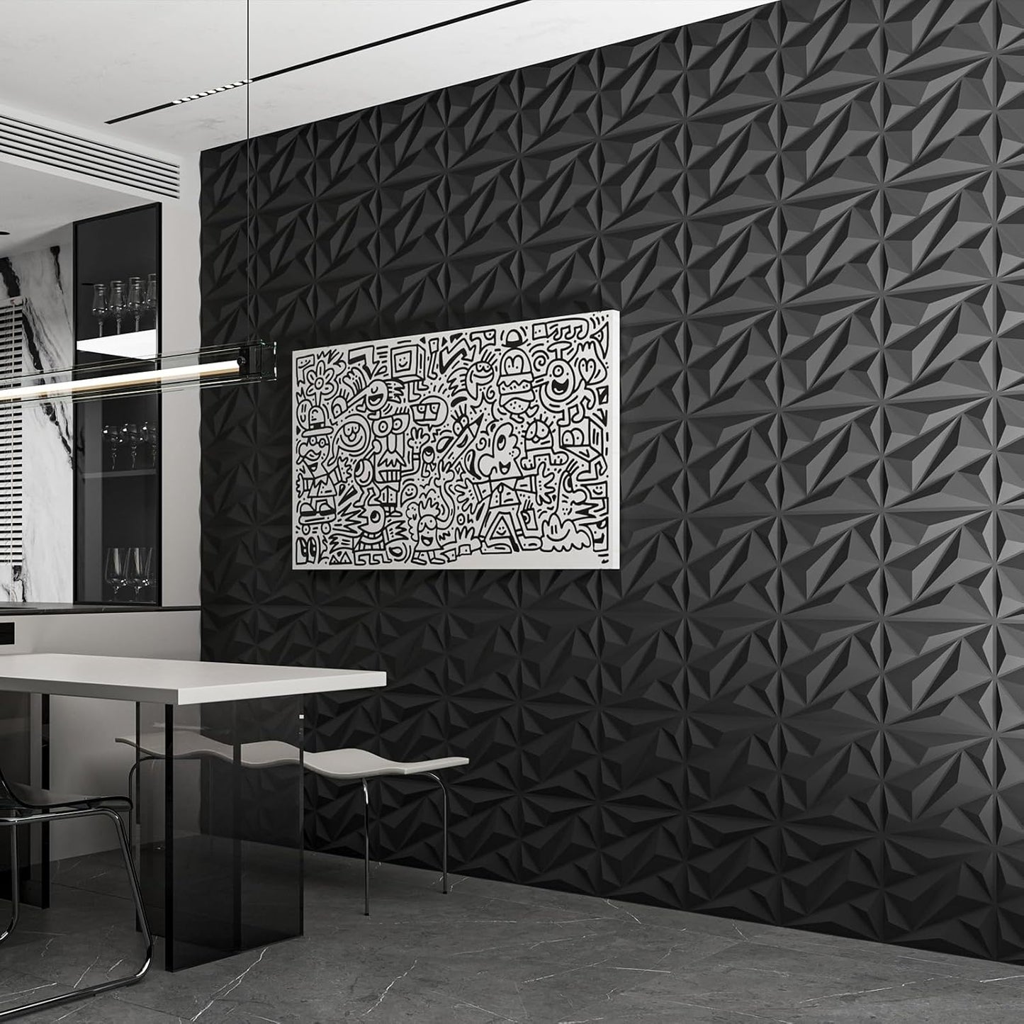 Art3dwallpanels 33 Pack 3D Wall Panel Diamond for Interior Wall Décor, PVC Flower Textured Wall Panels for Living Room Lobby Bedroom Hotel Office, Black, 12''x12'' Cover 32.Sq.Ft.
