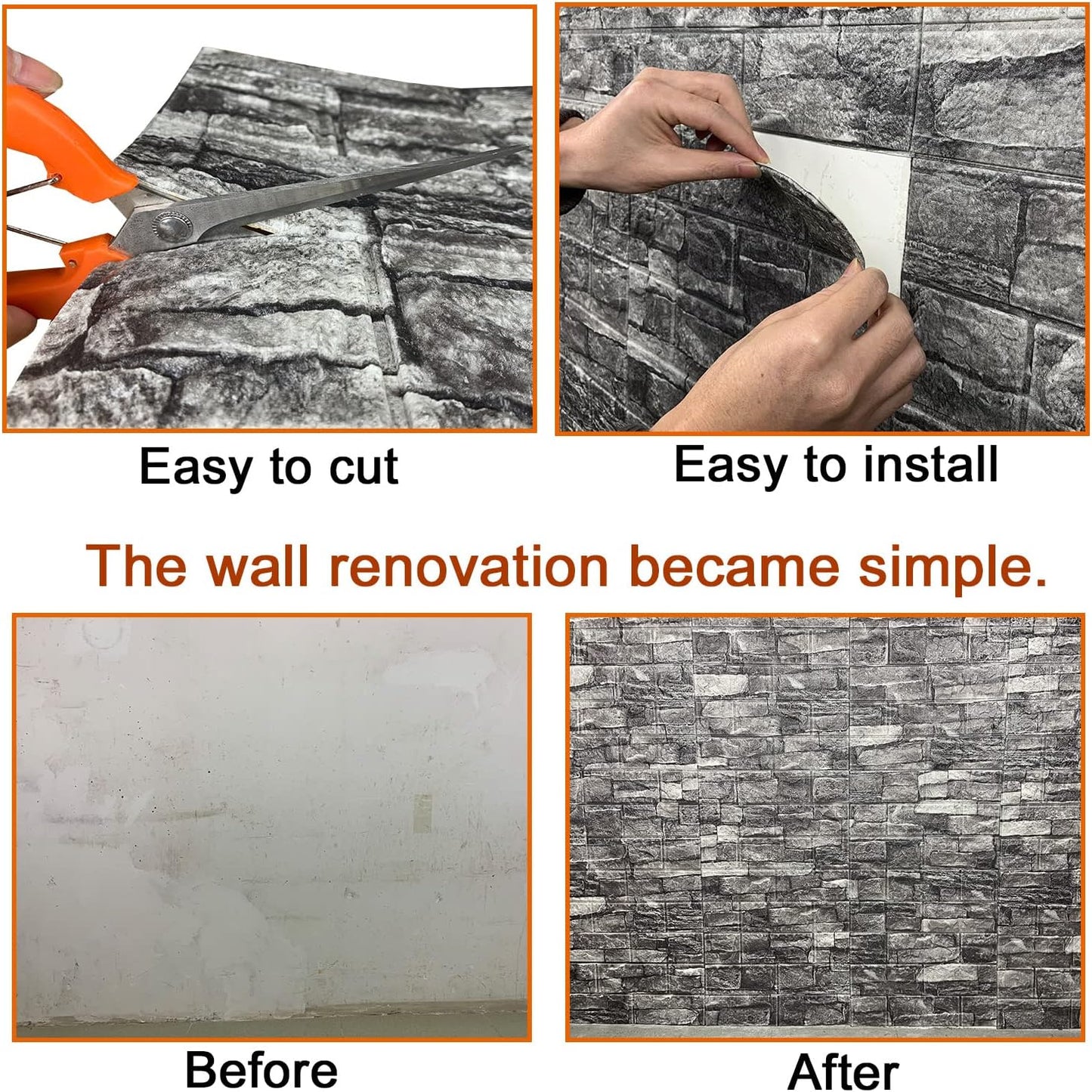 20PCS 3D Wall Panels Peel and Stick 3D Brick Wallpaper Peel and Stick Faux Stone Wall Panel Foam Brick Self-Adhesive Wallpaper (Black 20pcs)