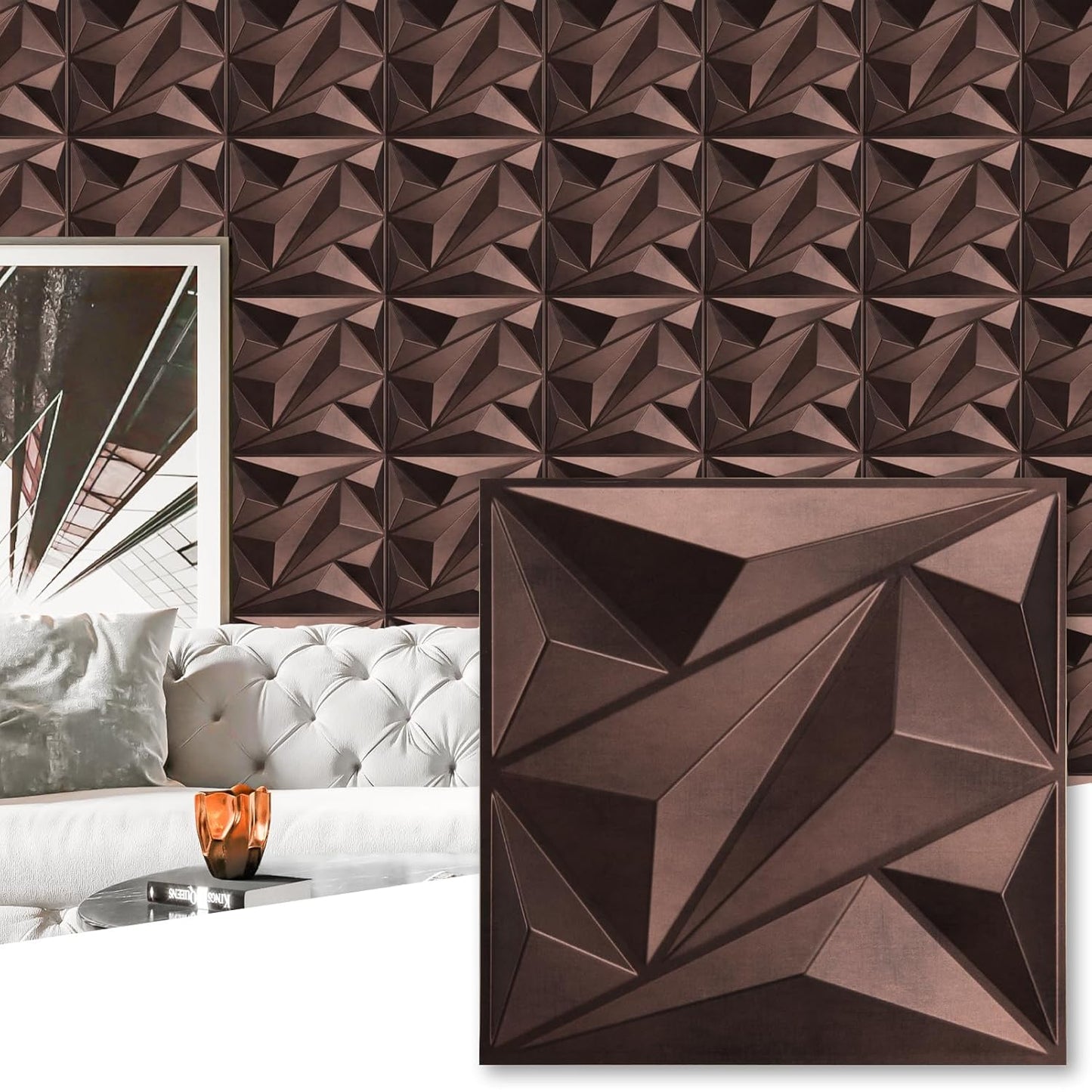 Art3dwallpanels 33 Pack 3D Wall Panel Diamond for Interior Wall Décor, PVC Flower Textured Wall Panels for Living Room Lobby Bedroom Hotel Office, Black, 12''x12'' Cover 32.Sq.Ft.