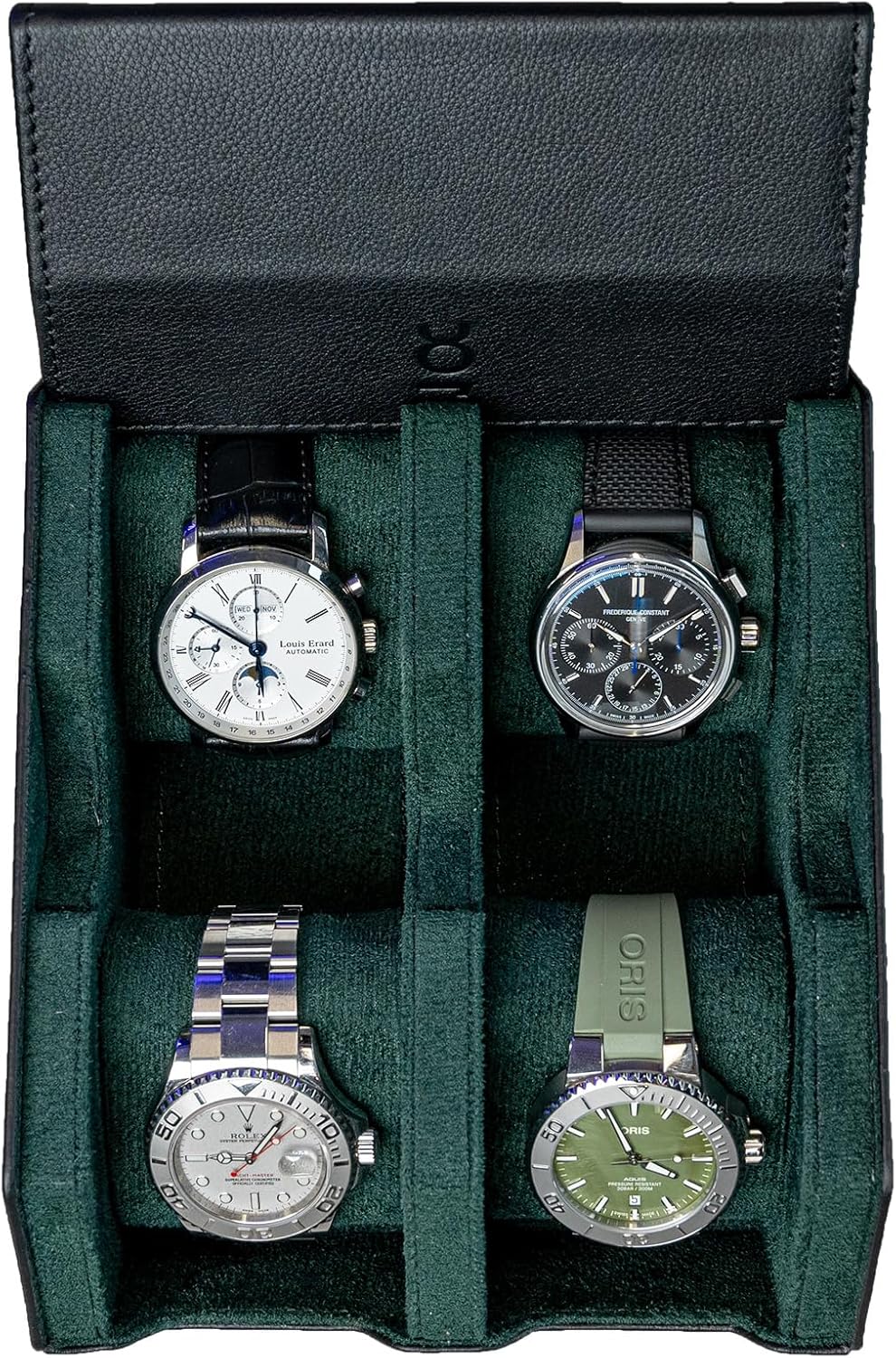 DailyWatch | Watch Box For 8 Watches | Genuine Black Leather Watch Roll Case With Soft Velvet Interior | Travel Watch Case - Protect & Display Your Watches | Watch Storage Travel Case in Black Green
