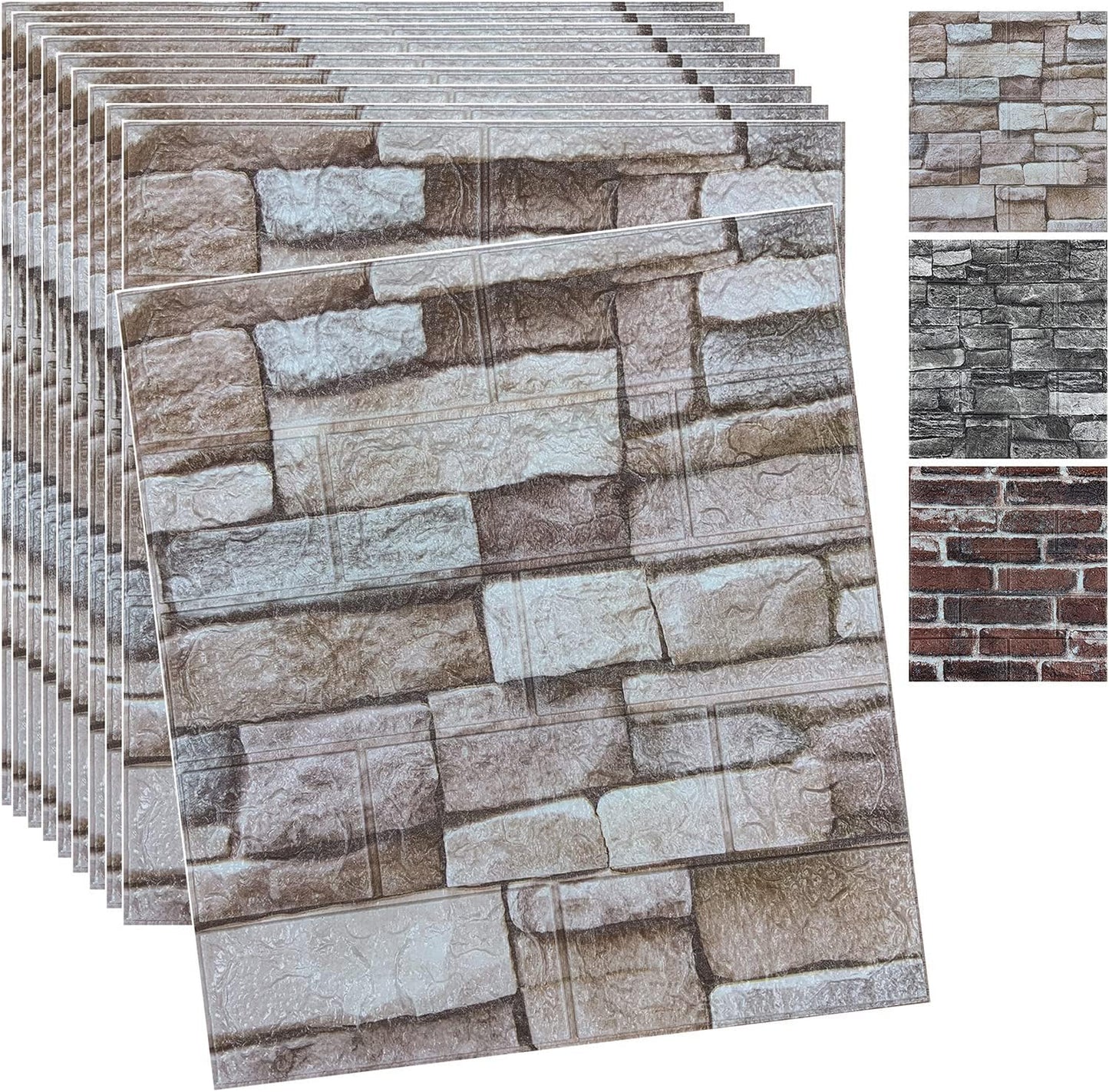 20PCS 3D Wall Panels Peel and Stick 3D Brick Wallpaper Peel and Stick Faux Stone Wall Panel Foam Brick Self-Adhesive Wallpaper (Black 20pcs)