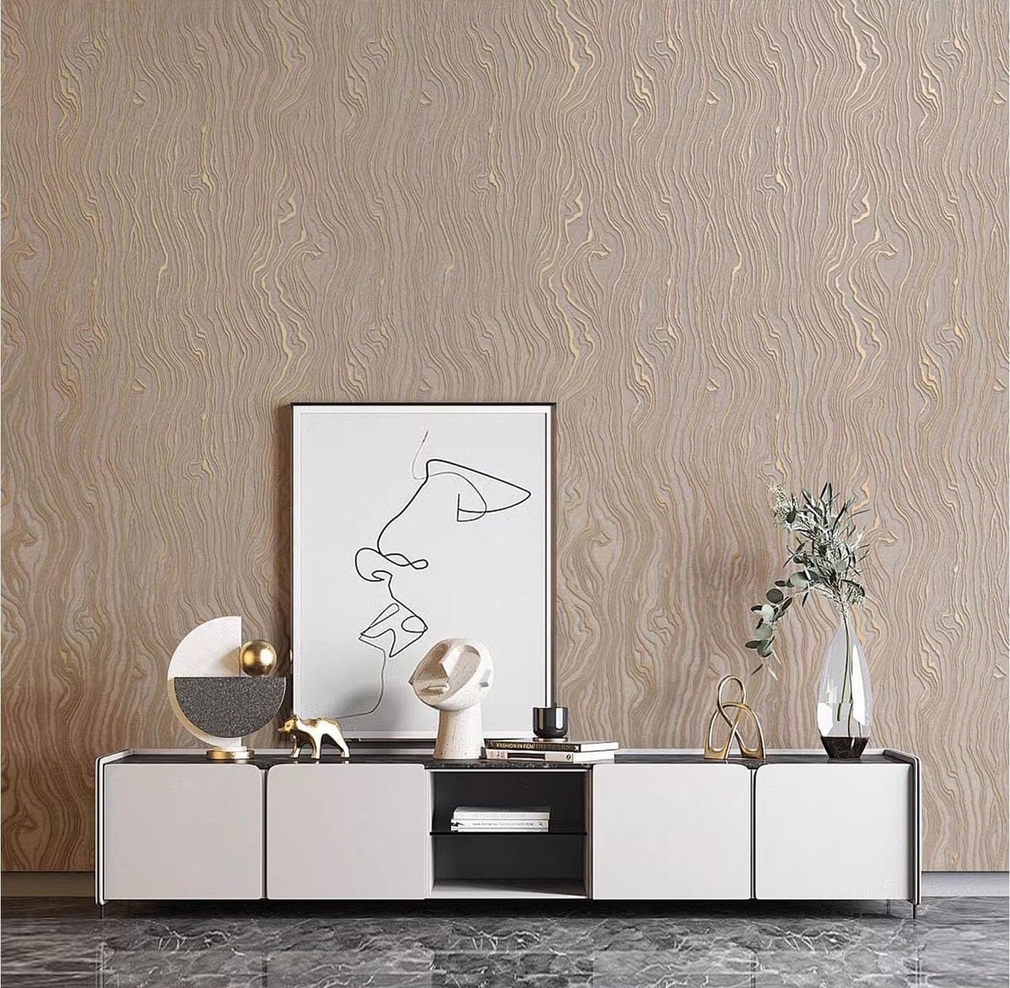 Gold Wood Peel and Stick Wallpaper Stripe Khaki Removable Wallpaper Self Adhesive 3D Contact Paper Wallpaper Vinyl Modern Wallpaper for Bathroom Bedroom 118"x20.8"