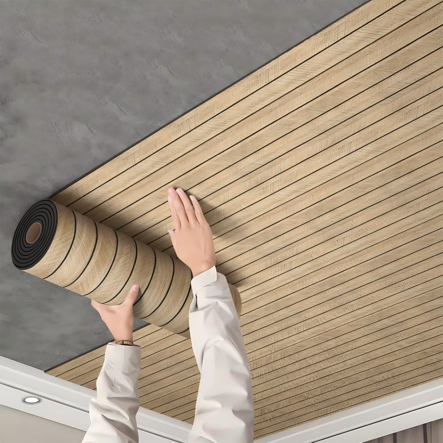 Wood Grain Slat 3D Wall Panel -15.75"x118"Soundproof Self-Adhesive Wall Sticker,Thickened Moisture Resistant Removable PVC Slat Wallpaper &Foam Paneling for Wall,Ceiling(Light Yellow,13Sq.ft)