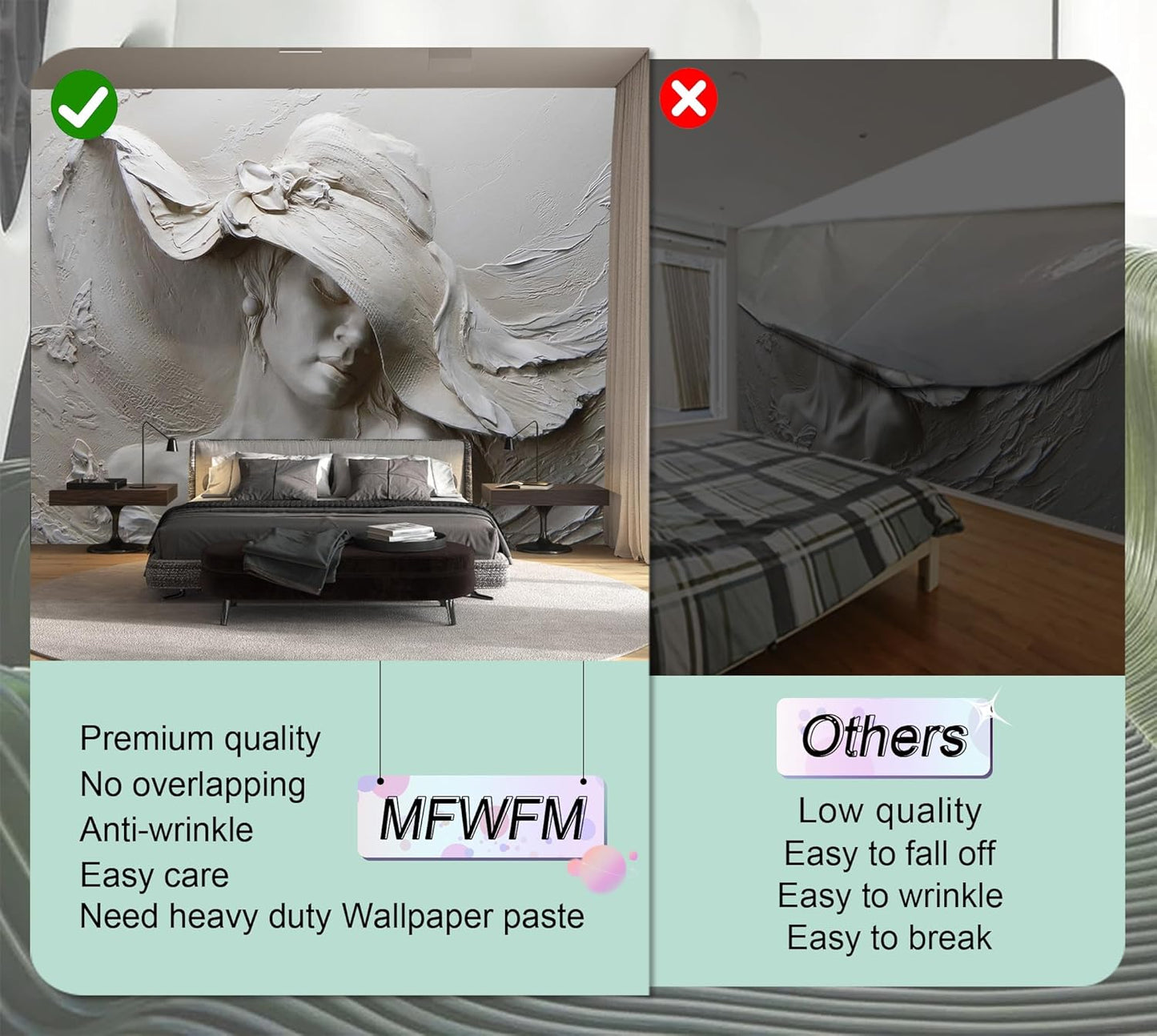 Art Wallpaper 3D Illusion Woman Face Relief Mural Wallpaper for Bedroom Living Room TV Background (Not Peel n' Stick)