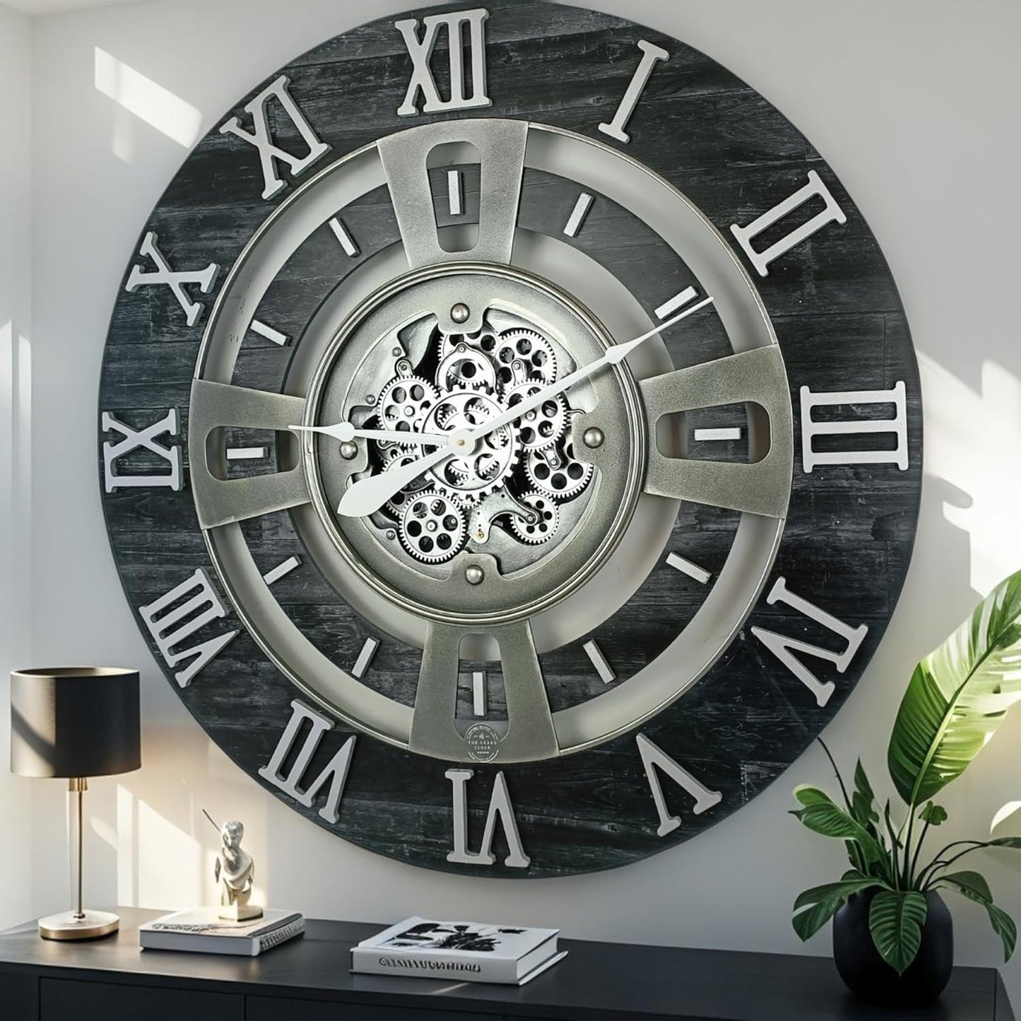 ImprovingLife The Gears Clock Real Moving Gear Wall Clock England Line (Carbon Grey, 36 inches (90 cm))