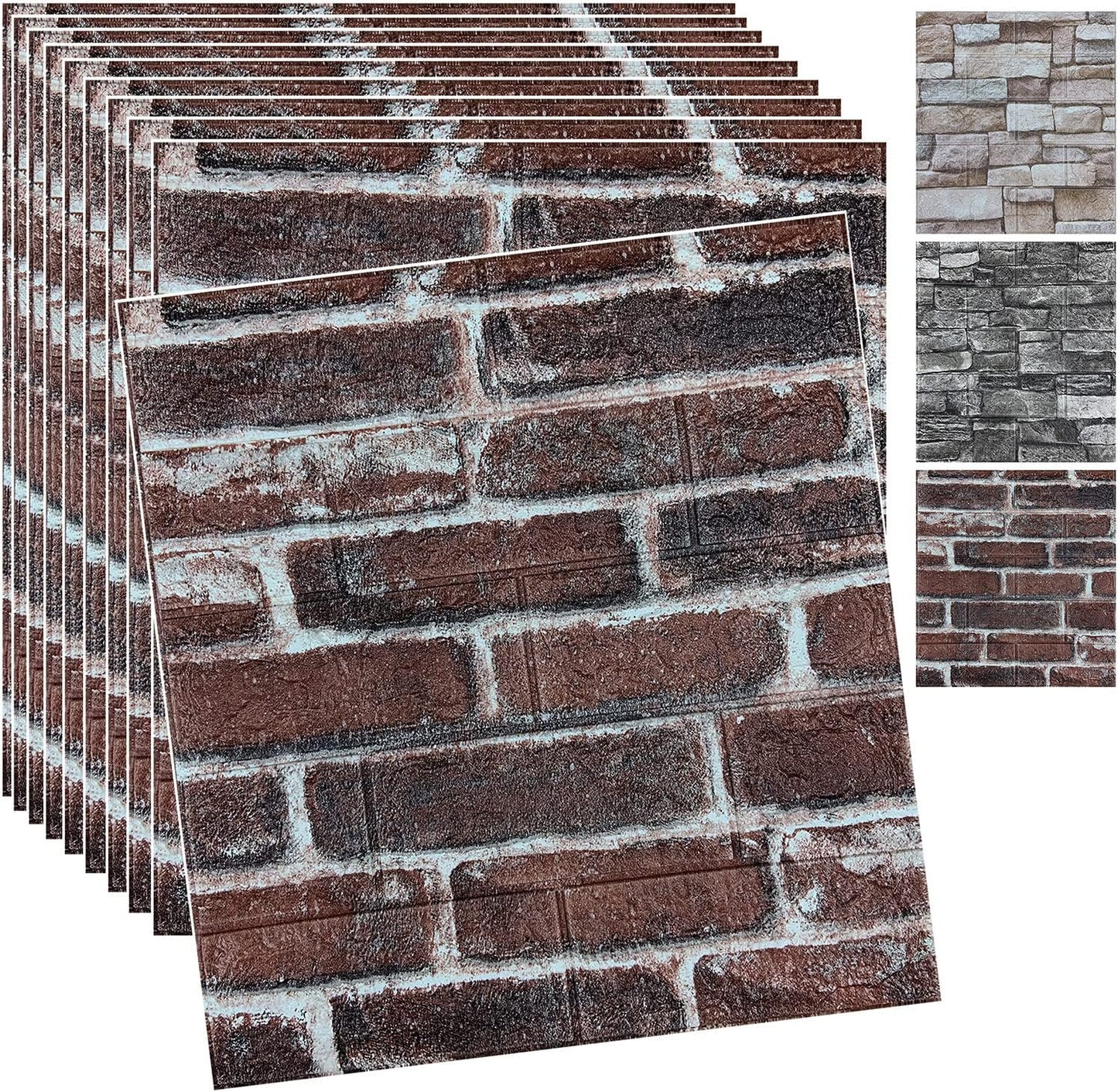 20PCS 3D Wall Panels Peel and Stick 3D Brick Wallpaper Peel and Stick Faux Stone Wall Panel Foam Brick Self-Adhesive Wallpaper (Black 20pcs)