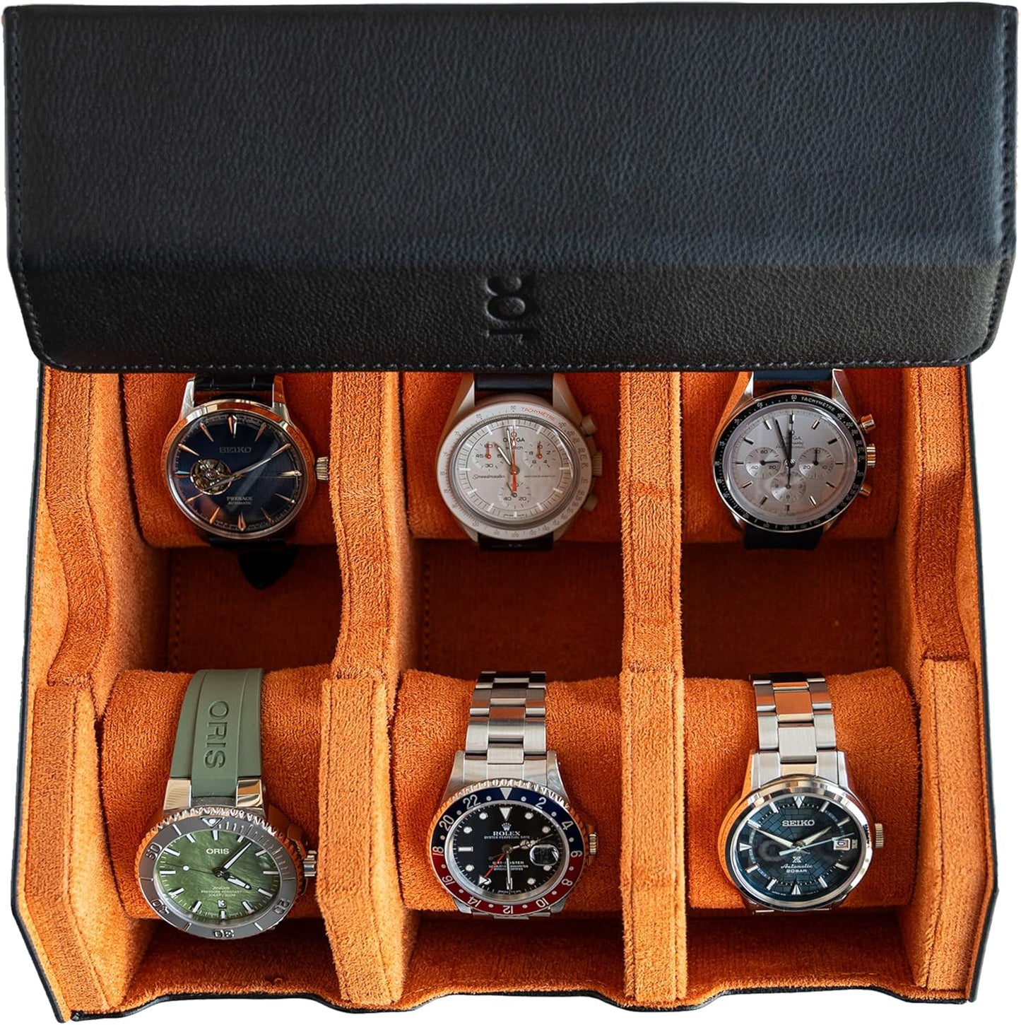 DailyWatch | Watch Box For 8 Watches | Genuine Black Leather Watch Roll Case With Soft Velvet Interior | Travel Watch Case - Protect & Display Your Watches | Watch Storage Travel Case in Black Green