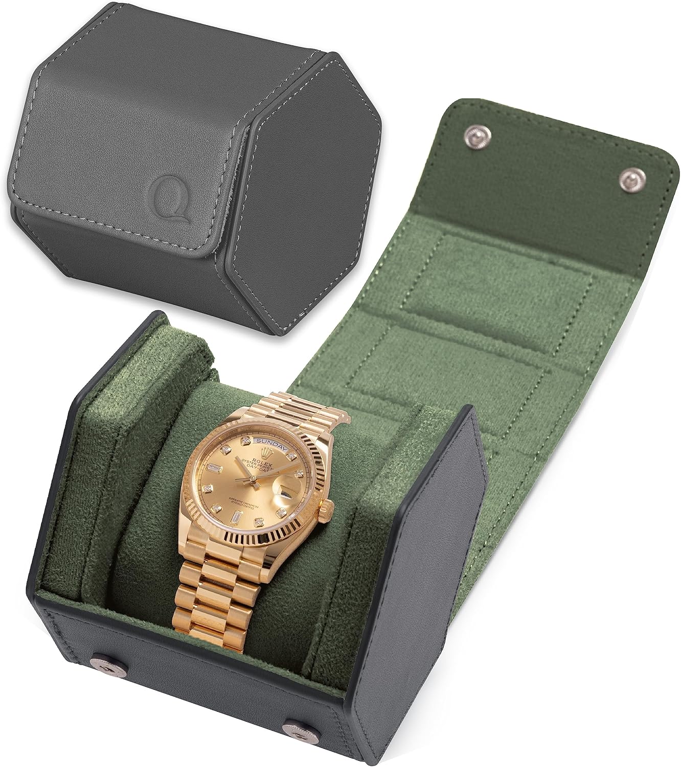 QWATCHBANDS Napa Leather Watch Case for Men - Watch Roll Storage Organizer & Watch Display - Six Slot Luxury Watch Box for Home or Travel - Mens 6 Watch Holder Case (Blue Orange)