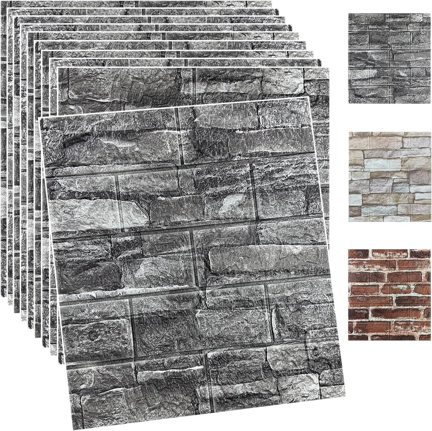 20PCS 3D Wall Panels Peel and Stick Foam 3D Brick Wallpaper Peel and Stick Faux Stone Wall Panel Self-Adhesive Wallpaper (20PCS, Rock Color)