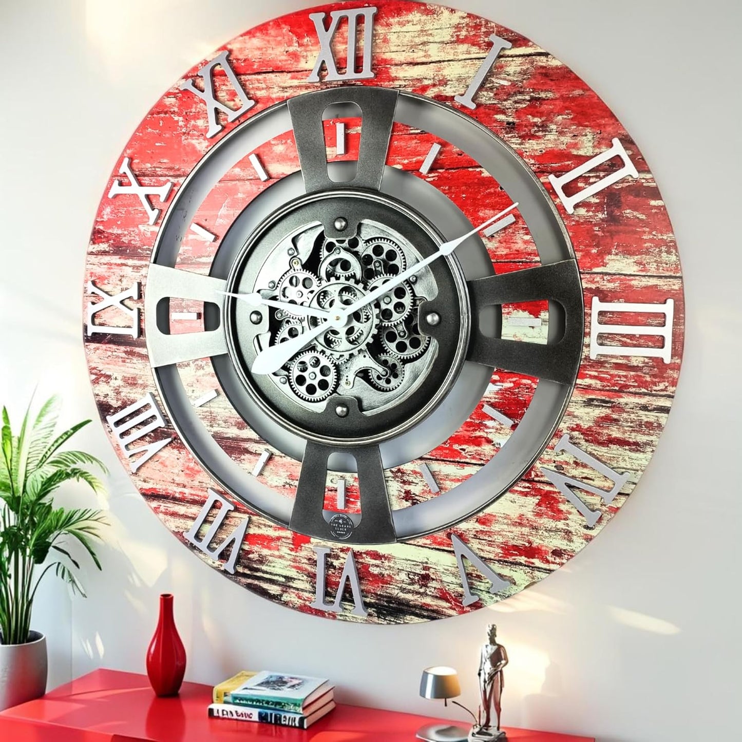 ImprovingLife The Gears Clock Real Moving Gear Wall Clock England Line (Carbon Grey, 36 inches (90 cm))