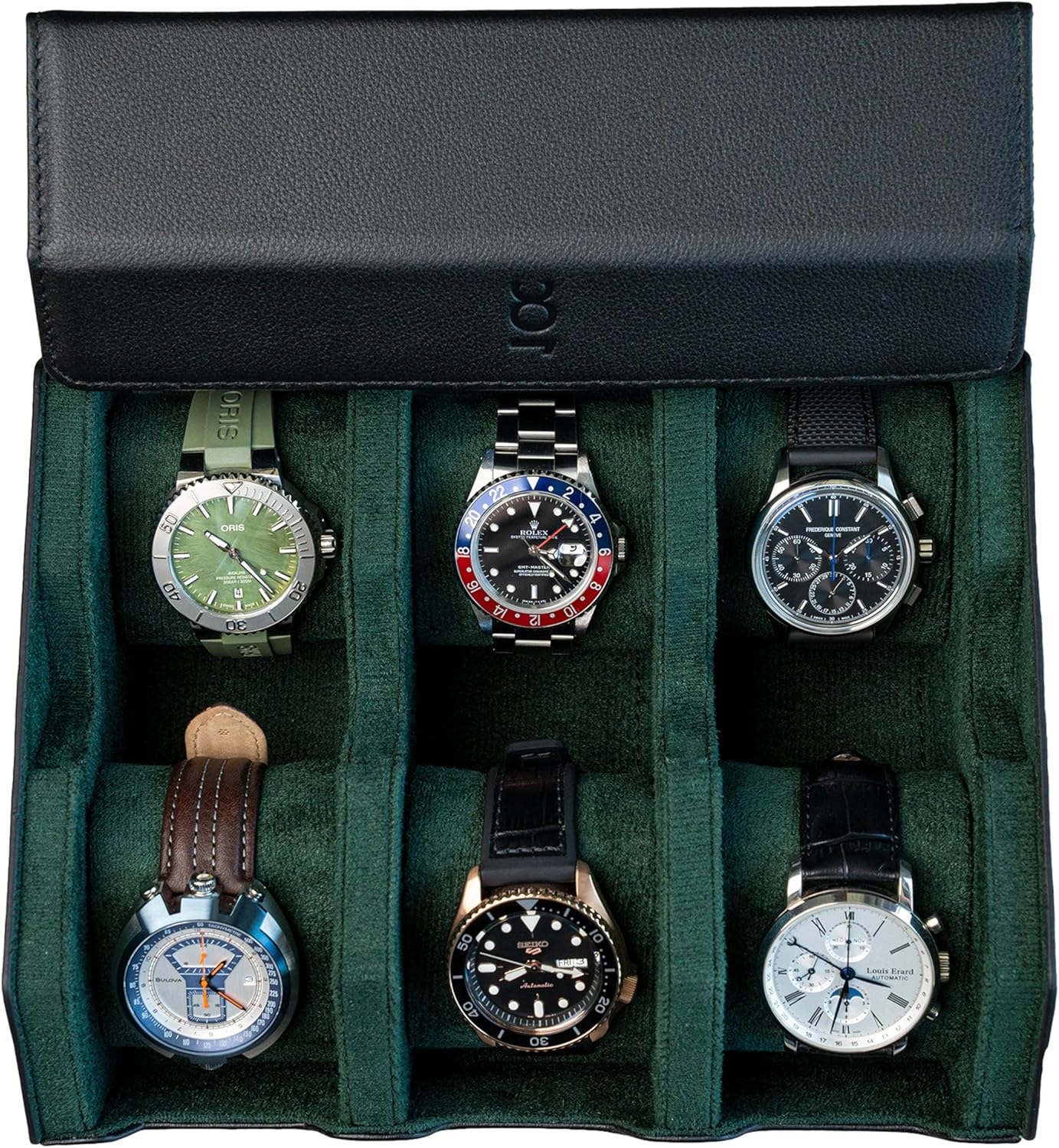 DailyWatch | Watch Box For 8 Watches | Genuine Black Leather Watch Roll Case With Soft Velvet Interior | Travel Watch Case - Protect & Display Your Watches | Watch Storage Travel Case in Black Green