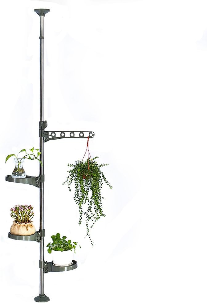 BAOYOUNI 7-Layer Indoor Plant Stands Spring Tension Pole Metal Flower Display Rack Space Saver Corner Floral Pot Hanger Shelf, Ivory