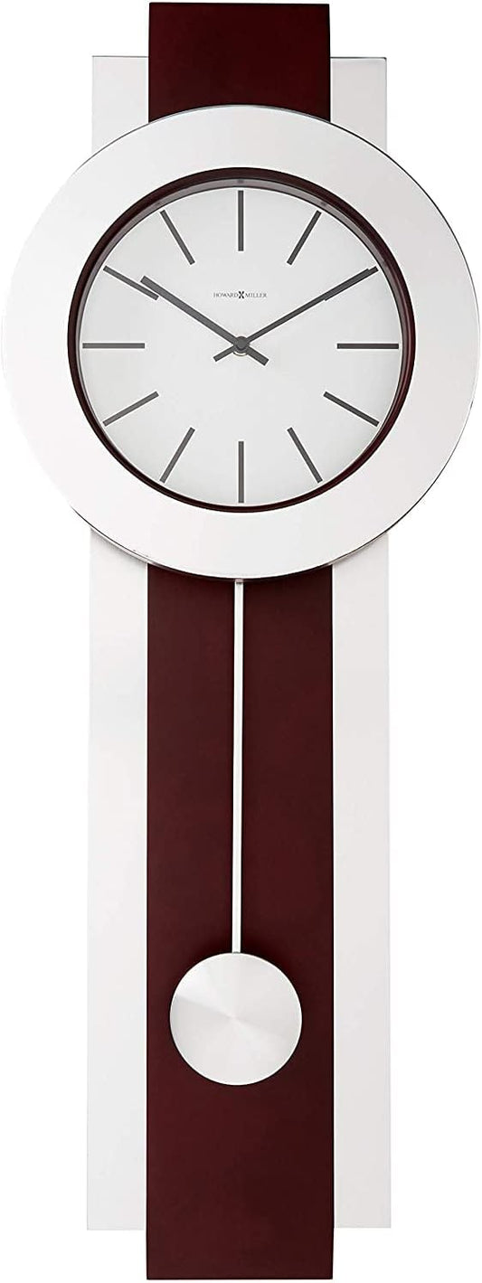 Howard Miller Bergen Wall Clock, Sturdy Frame Modern Vertical Decor Nickel-Finished Pendulum, Battery Operated Key Wound Stylish Analog Dial Quartz Movement Best Alarm Clock for Home & Office
