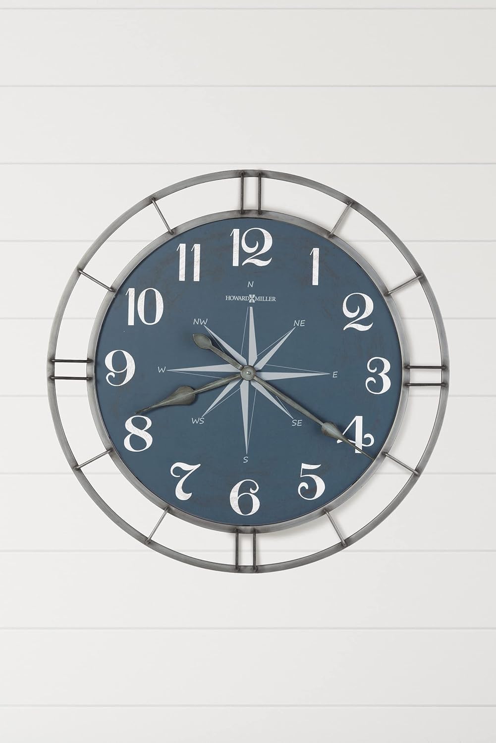 Howard Miller Stambaugh Dial Oversized Wall Clock II 549-482 – Aged Silver Finished Wrought Iron Metal, Aged White Arabic Numerals, Contemporary Home Décor, Quartz Movement