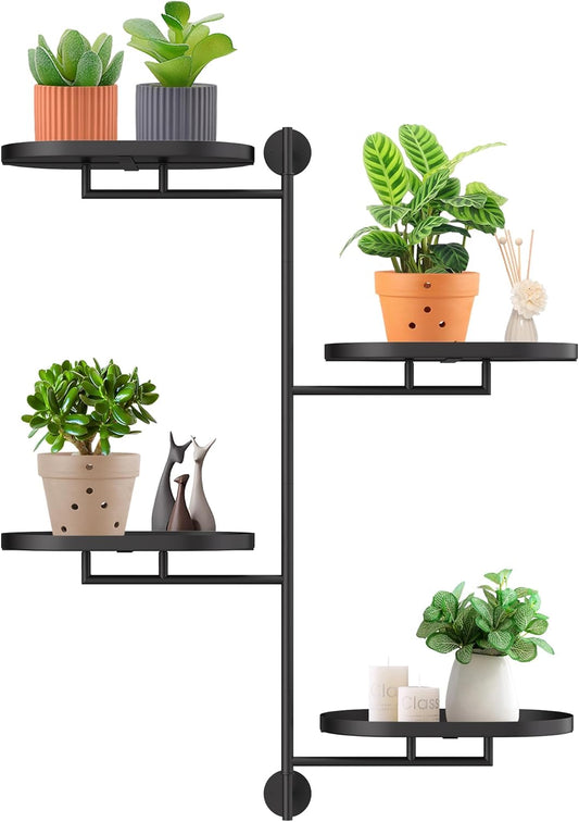 Rotating Window Shelves for Multiple Plants Indoor,4-tier Metal Corner Black Plant Stand Holder Floating Hanger Shelf for Wall，Windows Sill Gifts for Planter Lover to Enhance Home Decor