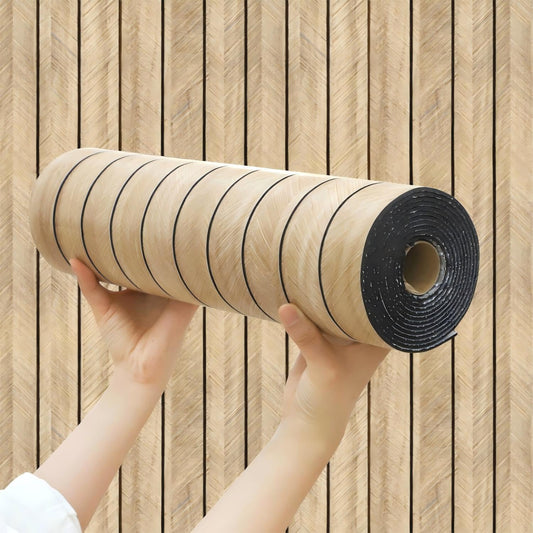 Wood Grain Slat 3D Wall Panel -15.75"x118"Soundproof Self-Adhesive Wall Sticker,Thickened Moisture Resistant Removable PVC Slat Wallpaper &Foam Paneling for Wall,Ceiling(Light Yellow,13Sq.ft)