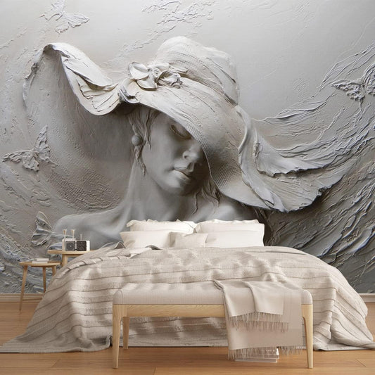 Art Wallpaper 3D Illusion Woman Face Relief Mural Wallpaper for Bedroom Living Room TV Background (Not Peel n' Stick)