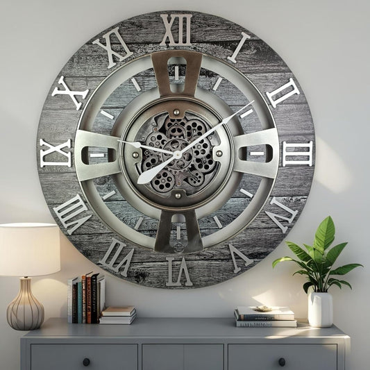 ImprovingLife The Gears Clock Real Moving Gear Wall Clock England Line (Carbon Grey, 36 inches (90 cm))