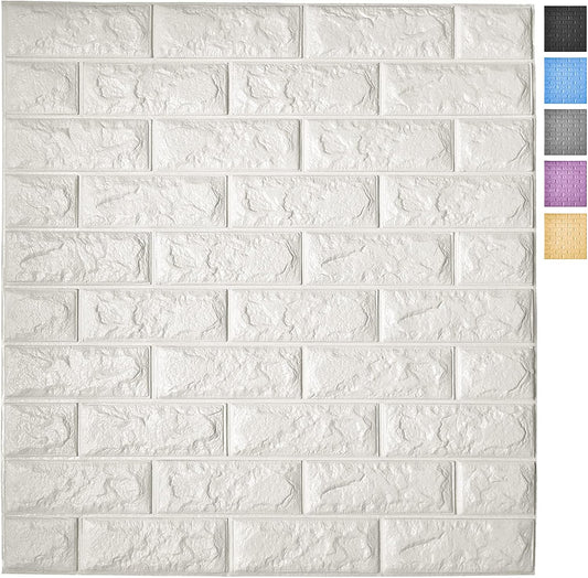 Art3d 11-Pack Peel and Stick 3D Wall Panels for Interior Wall Decor, White Brick Wallpaper, Covers 64 Sq.Ft