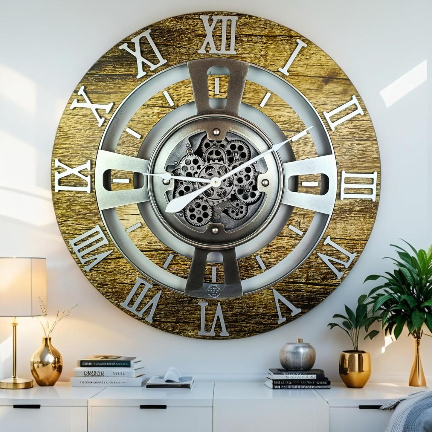 ImprovingLife The Gears Clock Real Moving Gear Wall Clock England Line (Carbon Grey, 36 inches (90 cm))