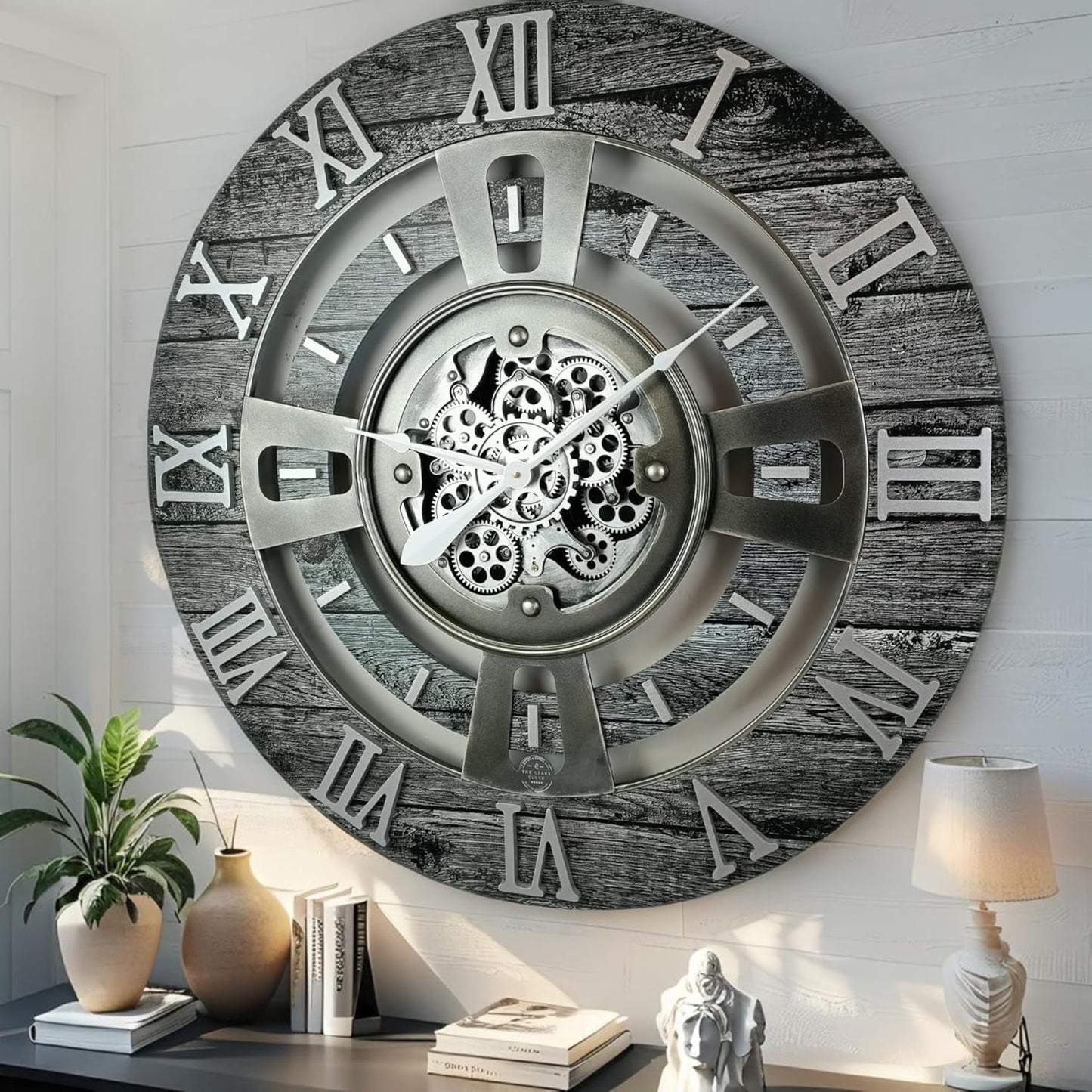ImprovingLife The Gears Clock Real Moving Gear Wall Clock England Line (Carbon Grey, 36 inches (90 cm))
